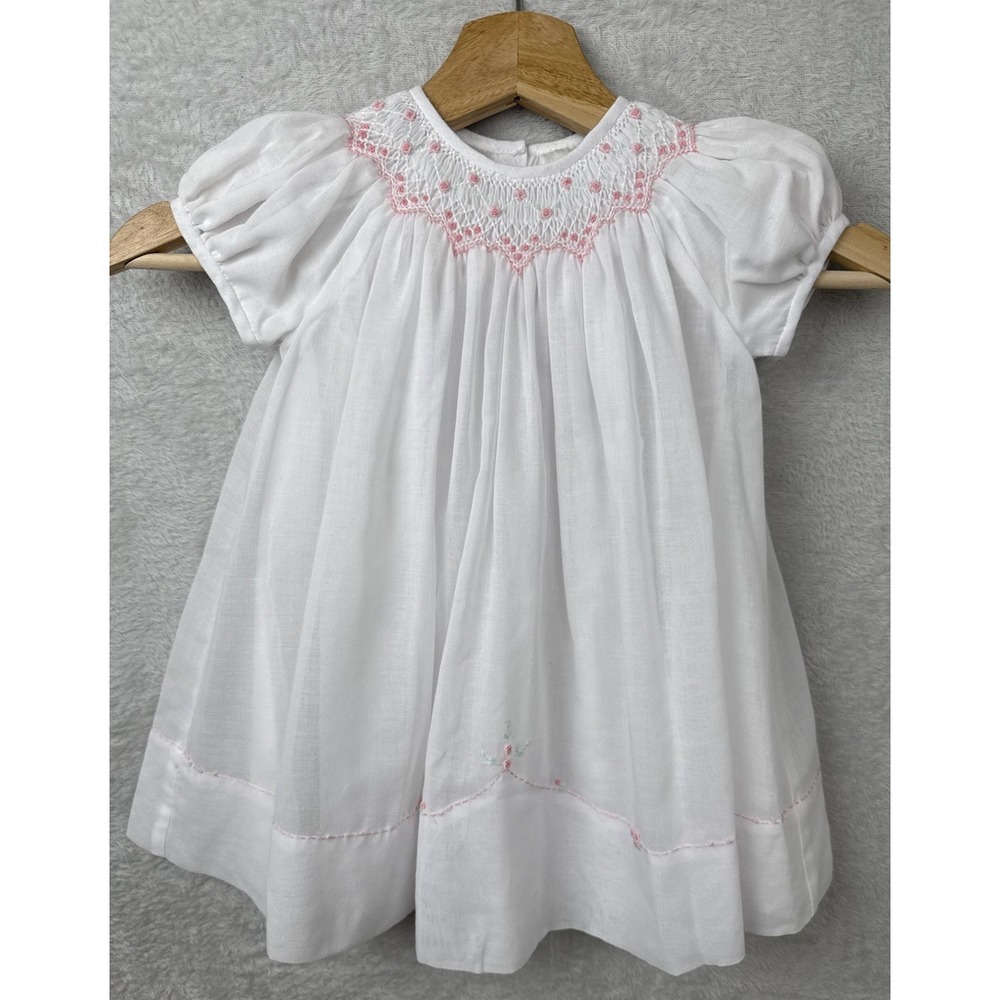 VTG Sarah Louis England Hand Smocked Embroidered Dress Puff Sleeve Cottagecore